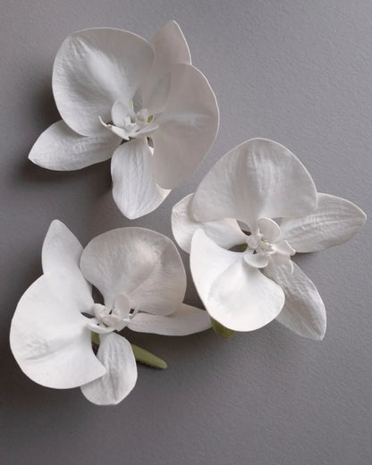 Real Touch Orchid Bridal Hair Set – Set of 3 (White &amp; Ivory)