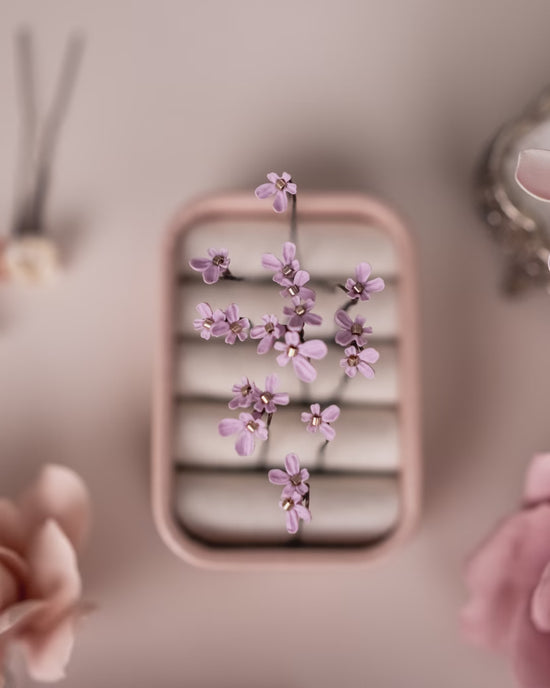 Lavender Flowers Hair Pins with Gold Centre