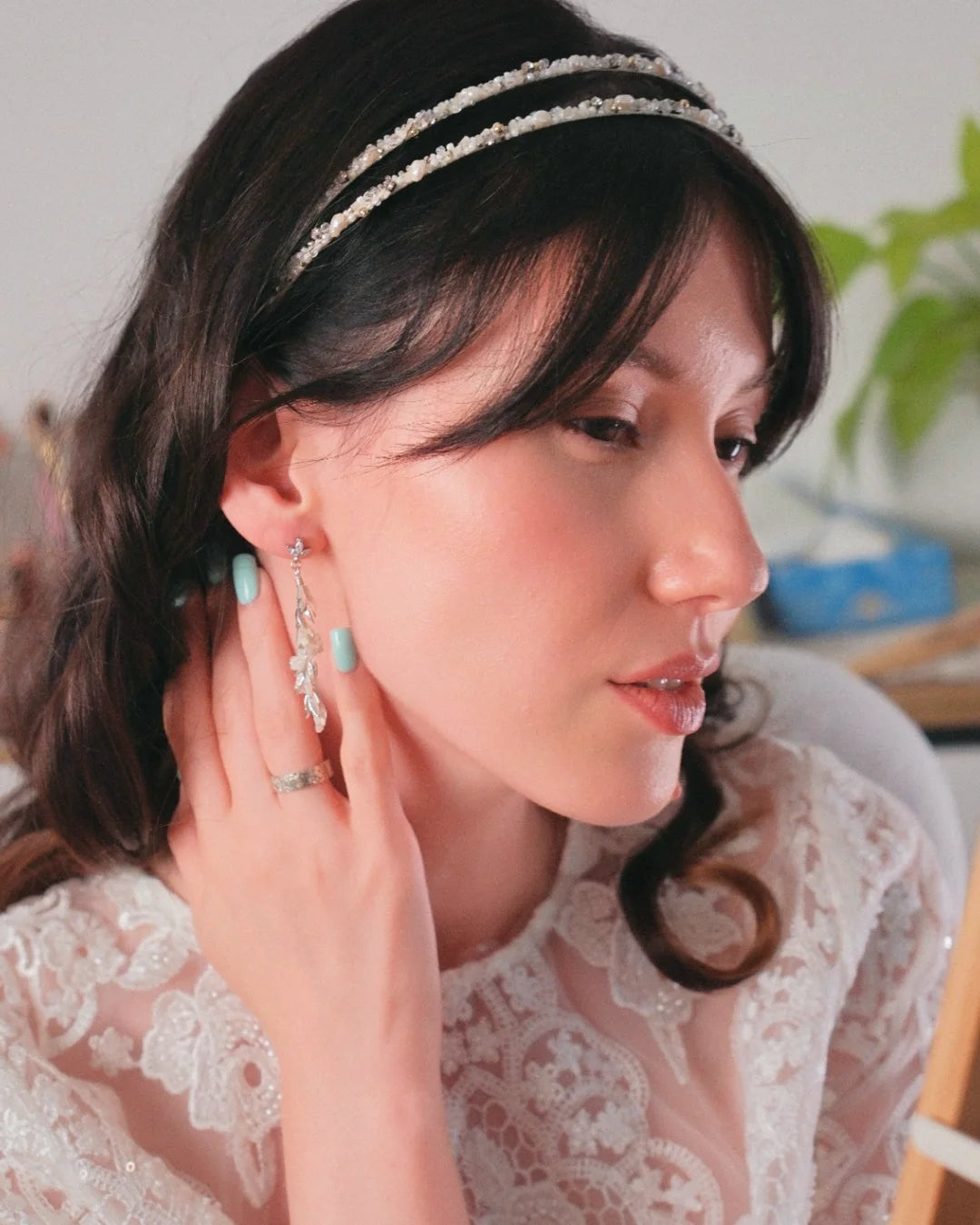 Double Tiara and Earrings Wedding Set