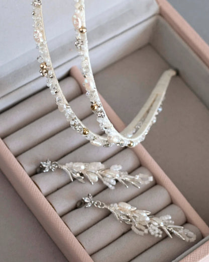 Double Tiara and Earrings Wedding Set