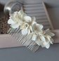 Floral hair comb with hydrangea and pearls. Small 9cm