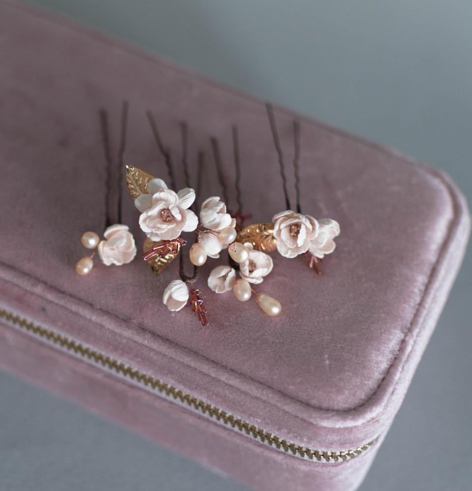 Elegant rose-gold hair pins set