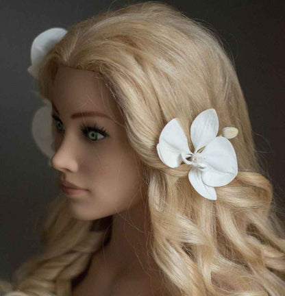 Ivory Orchid Real Touch Wedding Hair clips