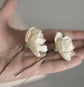 Ivory Matthiola flowers hair pins