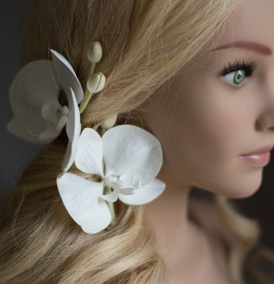 Ivory Orchid Real Touch Wedding Hair clips