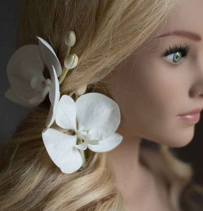 Ivory Orchid Real Touch Wedding Hair clips