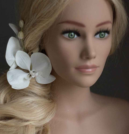 Ivory Orchid Real Touch Wedding Hair clips