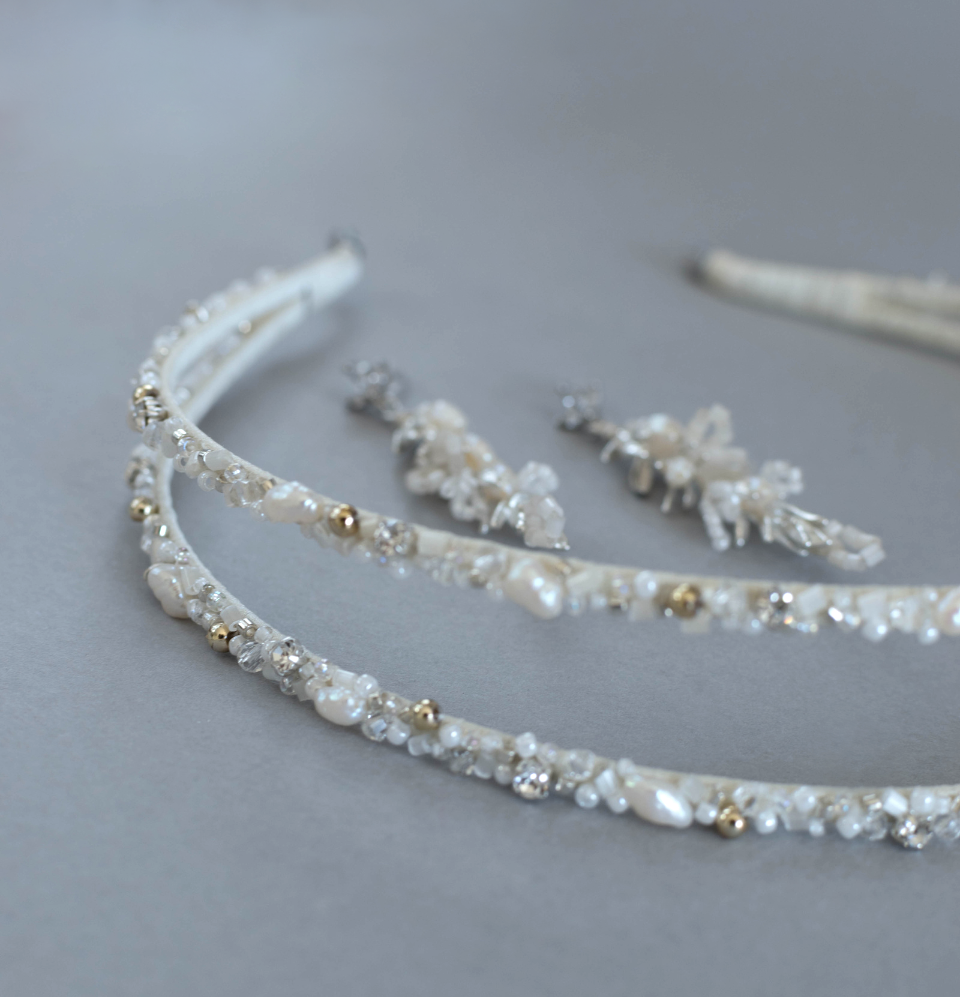 Double Tiara and Earrings Wedding Set