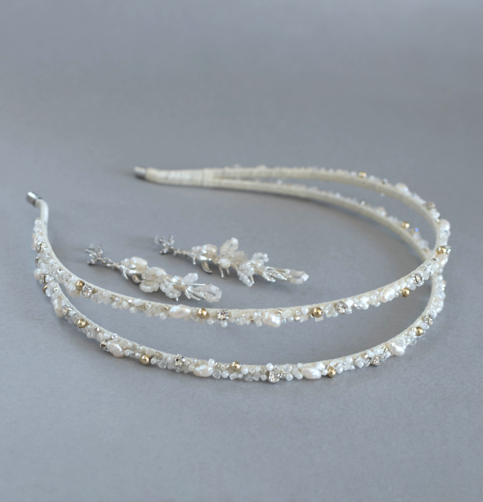Double Tiara and Earrings Wedding Set