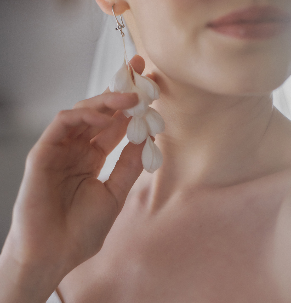Extra long Flower Bridal earrings