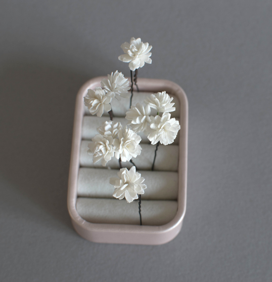 Bespoke white Gypsophila hair pins