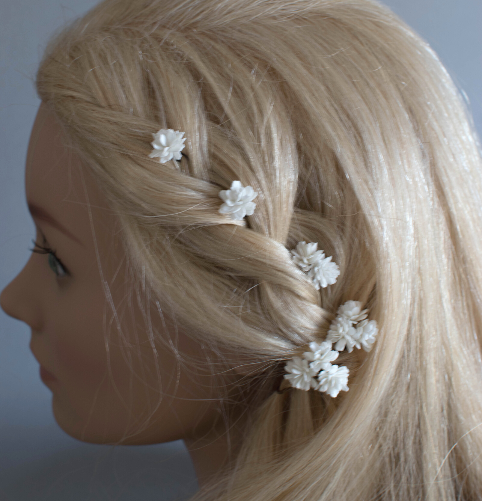 Bespoke white Gypsophila hair pins