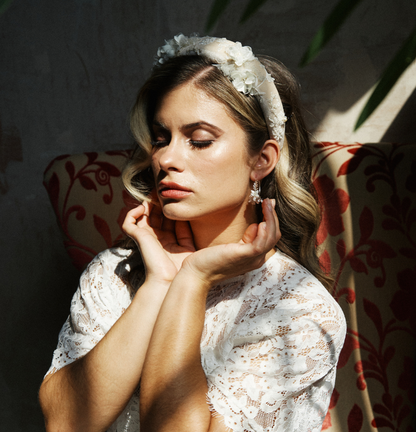 Ivory Embroidered Alice Headband With Bespoke Flowers