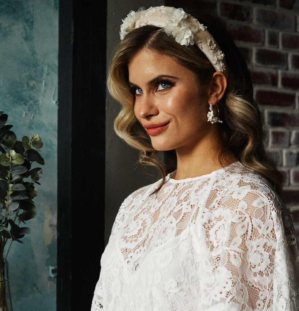 Ivory Embroidered Alice Headband With Bespoke Flowers