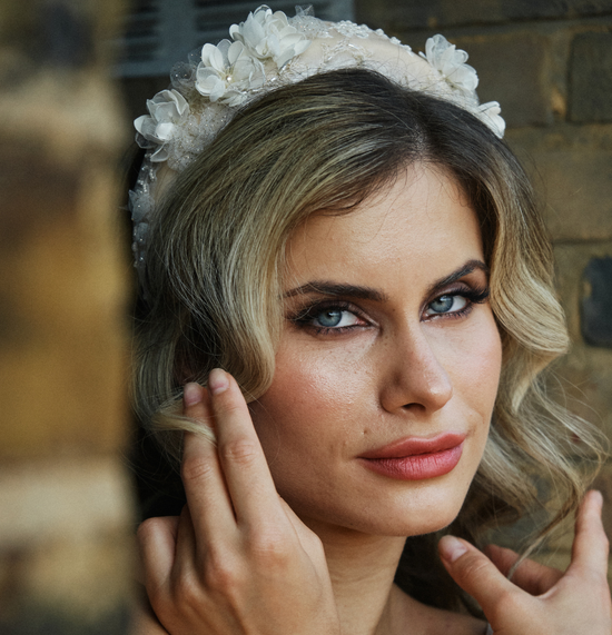 Ivory Embroidered Alice Headband With Bespoke Flowers