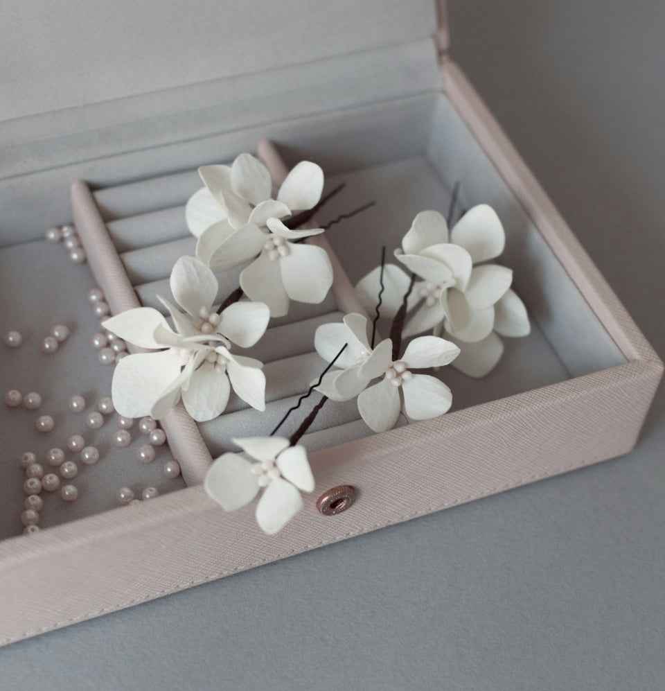 Ivory Hydrangea hair pins
