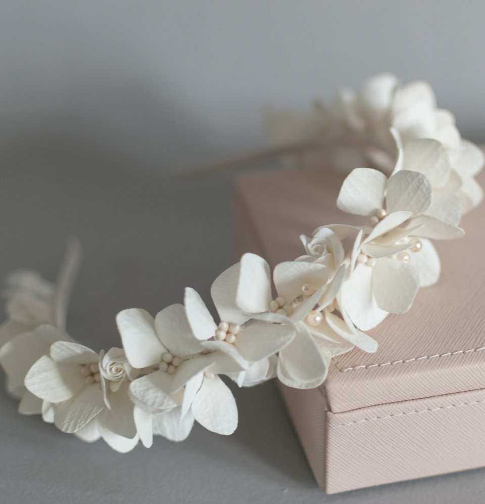 Ivory hydrangea headband (2 options)