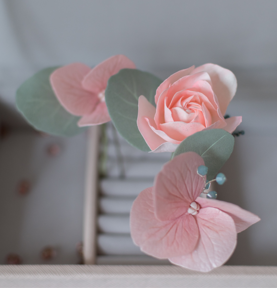 Peach Rose &amp; Eucalyptus hair pins