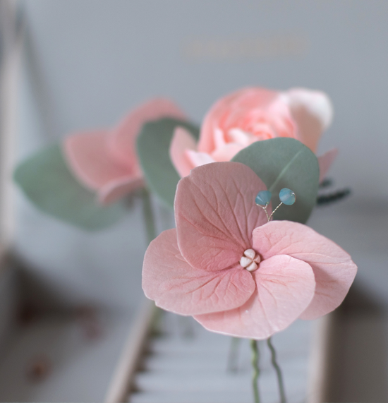 Peach Rose & Eucalyptus hair pins