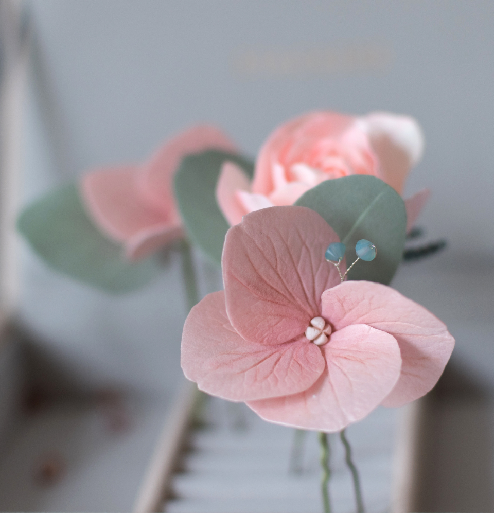 Peach Rose &amp; Eucalyptus hair pins