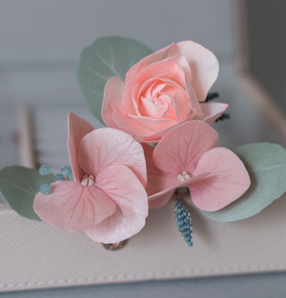 Peach Rose &amp; Eucalyptus hair pins