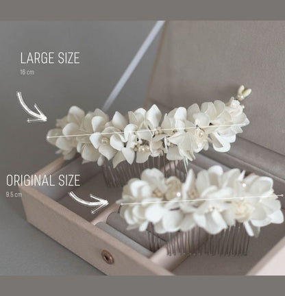Floral hair comb with hydrangea and pearls. Large size 16 cm