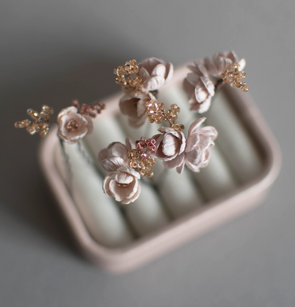 Blush-pink tiny flowers hair pins set