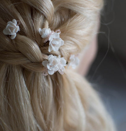 Tiny pink-Ivory flowers bobby pins