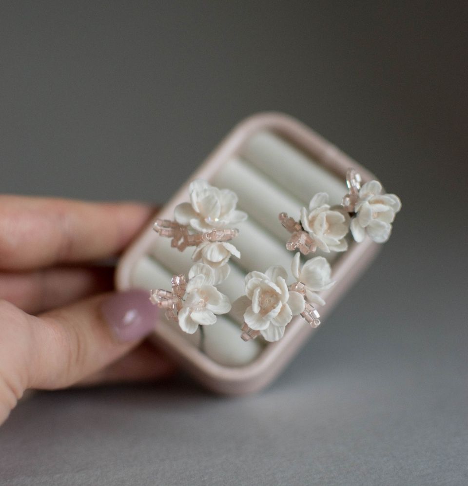 Tiny pink-Ivory flowers bobby pins