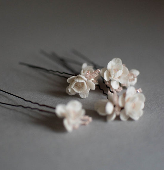 Tiny pink-Ivory flowers bobby pins