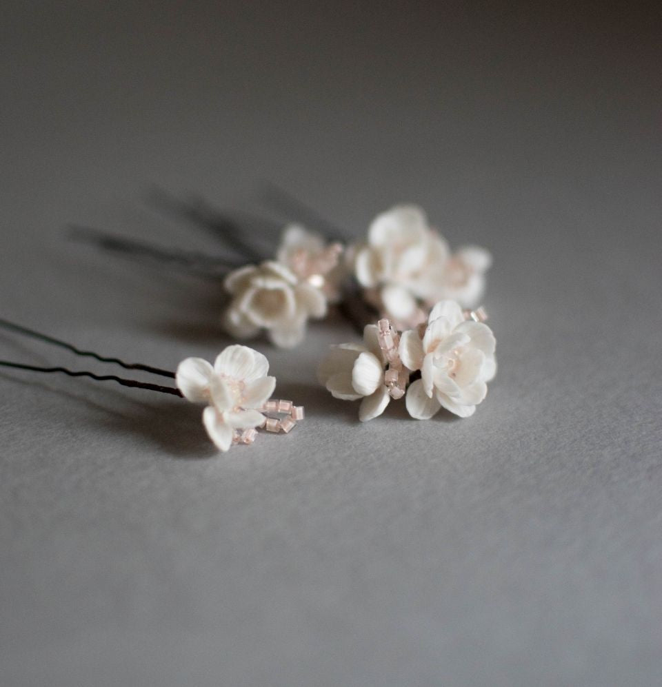 Tiny pink-Ivory flowers bobby pins