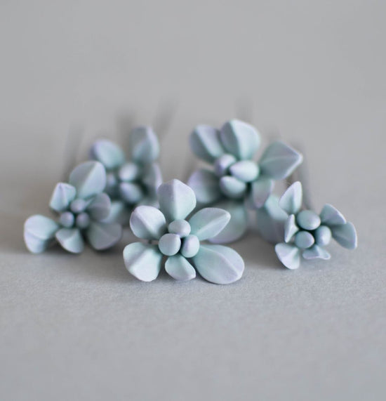 Mint succulents hair pins