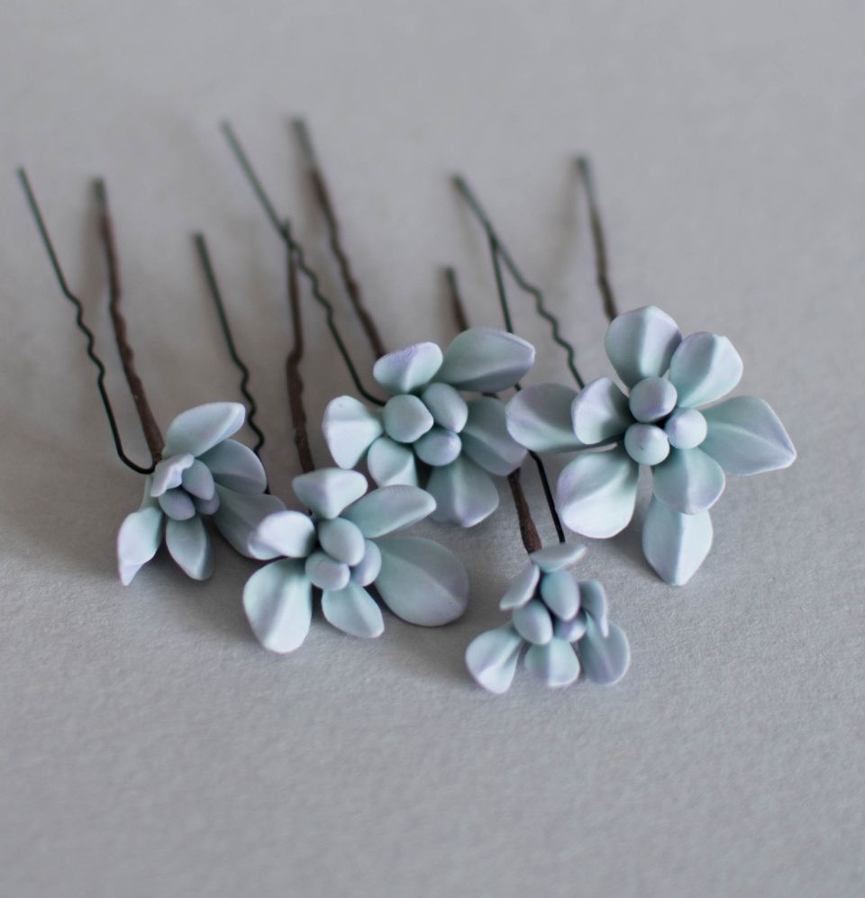 Mint succulents hair pins