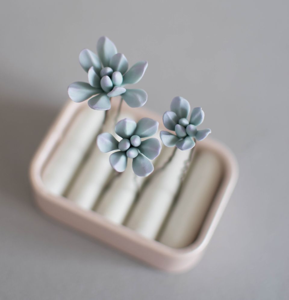 Mint succulents hair pins