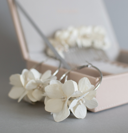 Floral Earrings with hydrangea and pearls
