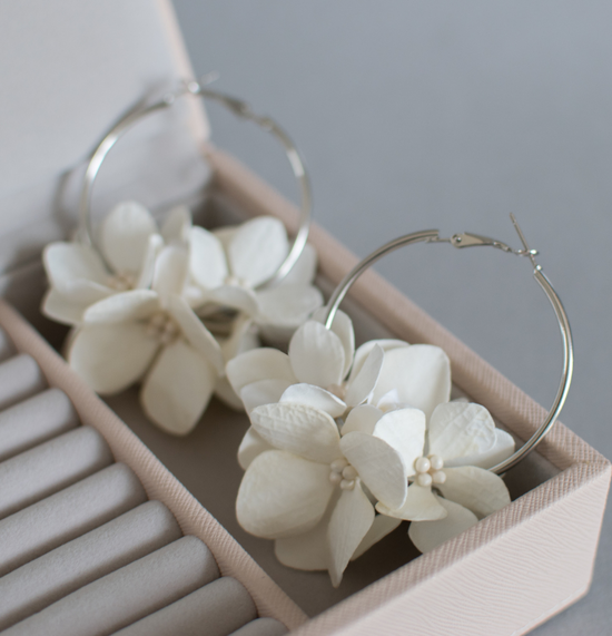 Floral Earrings with hydrangea and pearls