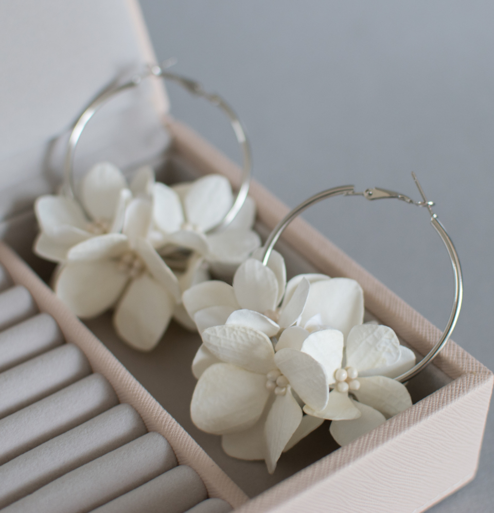 Floral Earrings with hydrangea and pearls