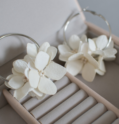 Floral Earrings with hydrangea and pearls