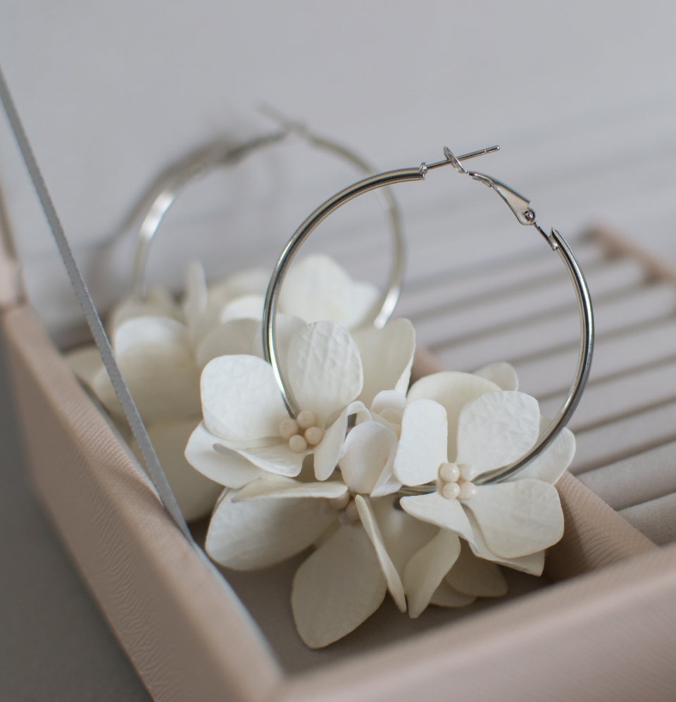 Floral Earrings with hydrangea and pearls