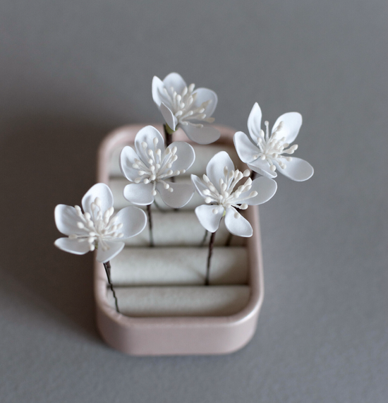 White Cherry blossom hair pins