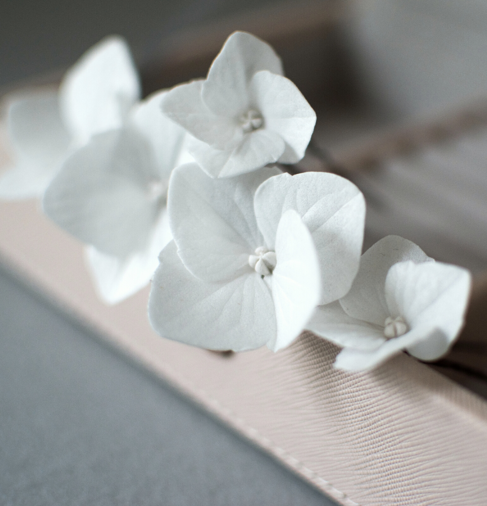 White Hydrangea hair pins