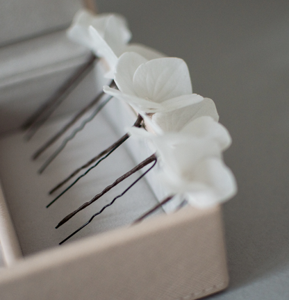 White Hydrangea hair pins