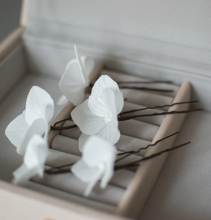 White Hydrangea hair pins