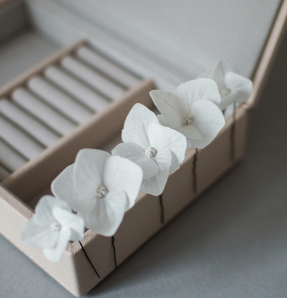 White Hydrangea hair pins