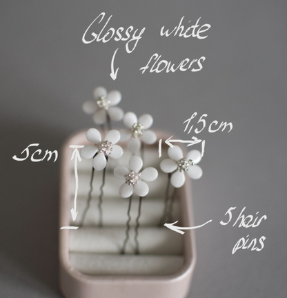 White flower hair pins GERDA