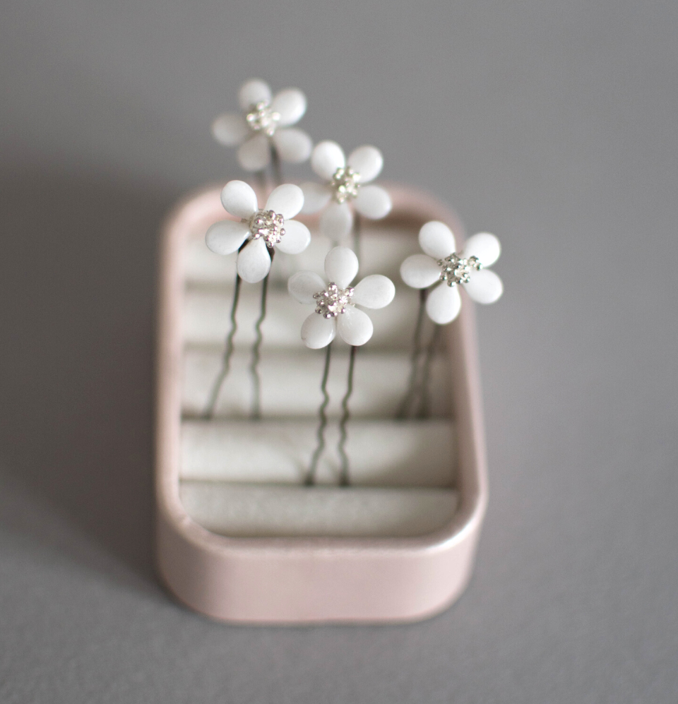White flower hair pins GERDA